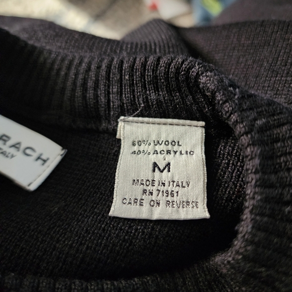 Bachrach Men's M Wool Blend Argyle Geometric Crewneck Sweater Black White Medium - Picture 6 of 8